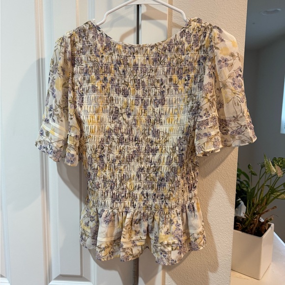 Cabi Tan and Cream Floral Smocked Blouse - Picture 2 of 2
